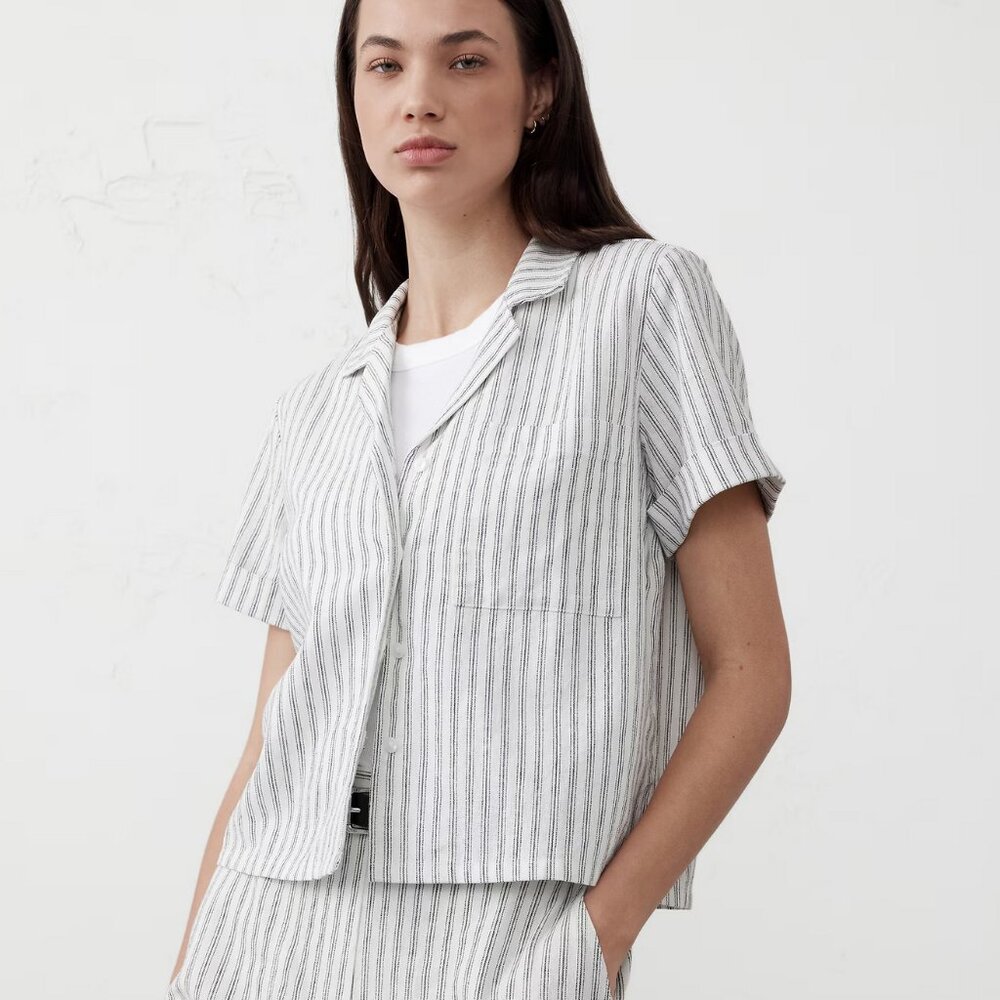 Banana Republic White Stripe Linen-Blend Shirt XS NWT